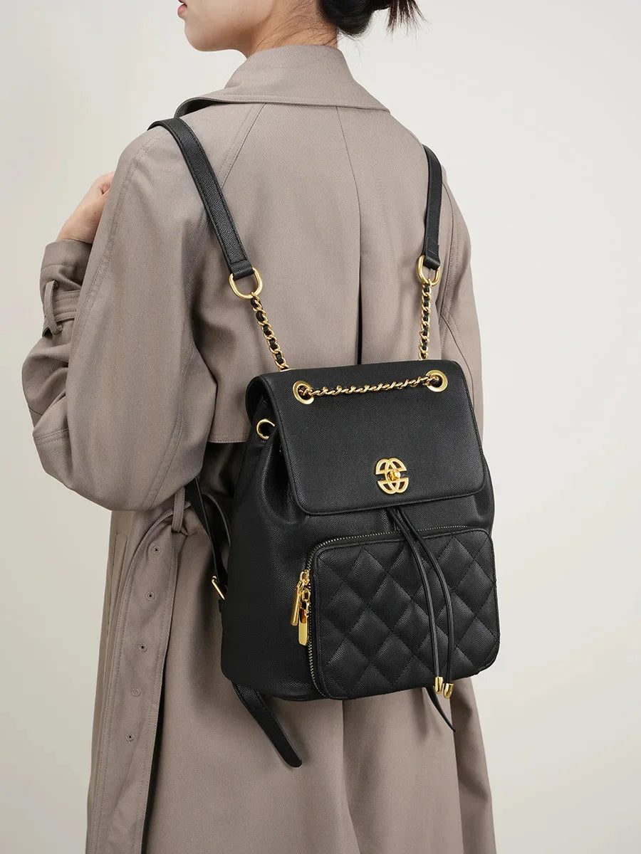 New Female Fragrance Chain Schoolbag Texture Commuting Travel Bag Small Backpack Fashion Multi-functional