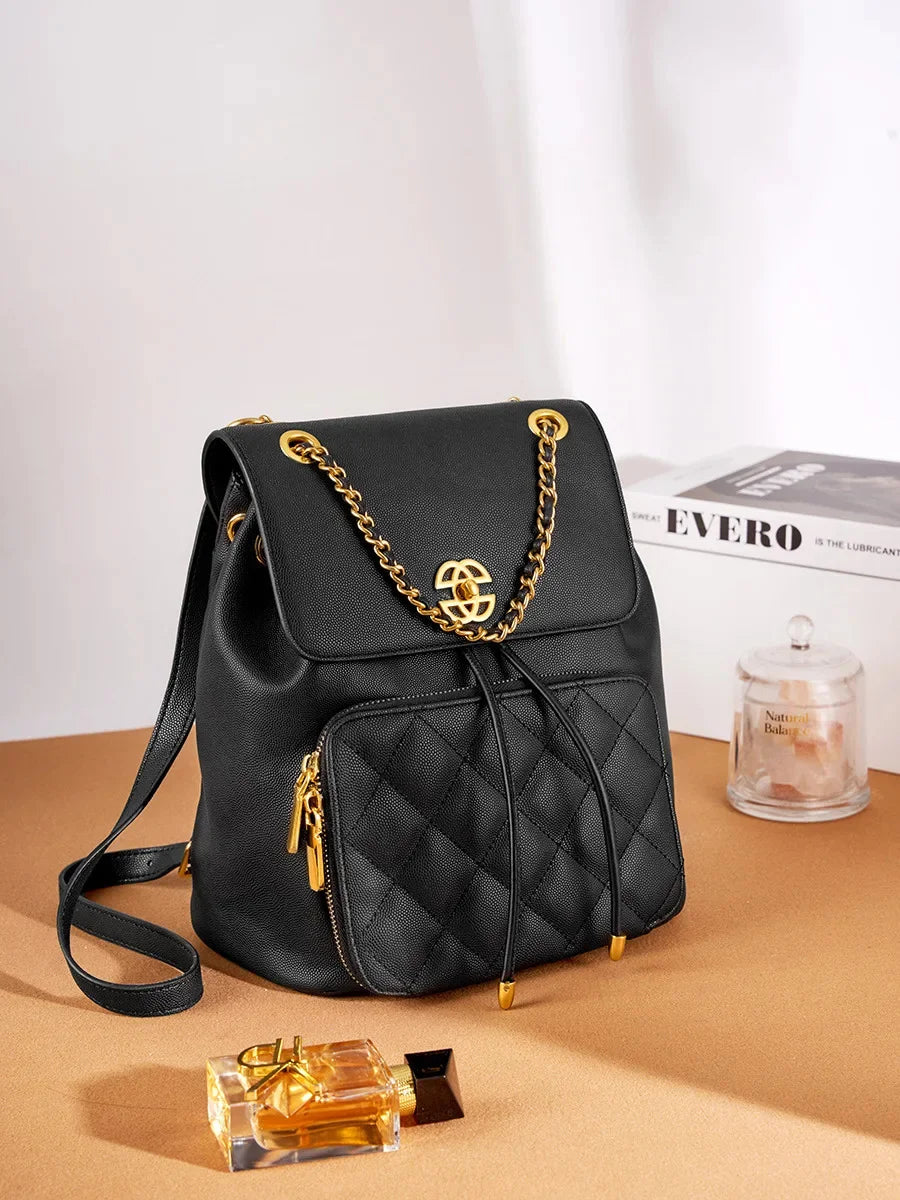 New Female Fragrance Chain Schoolbag Texture Commuting Travel Bag Small Backpack Fashion Multi-functional
