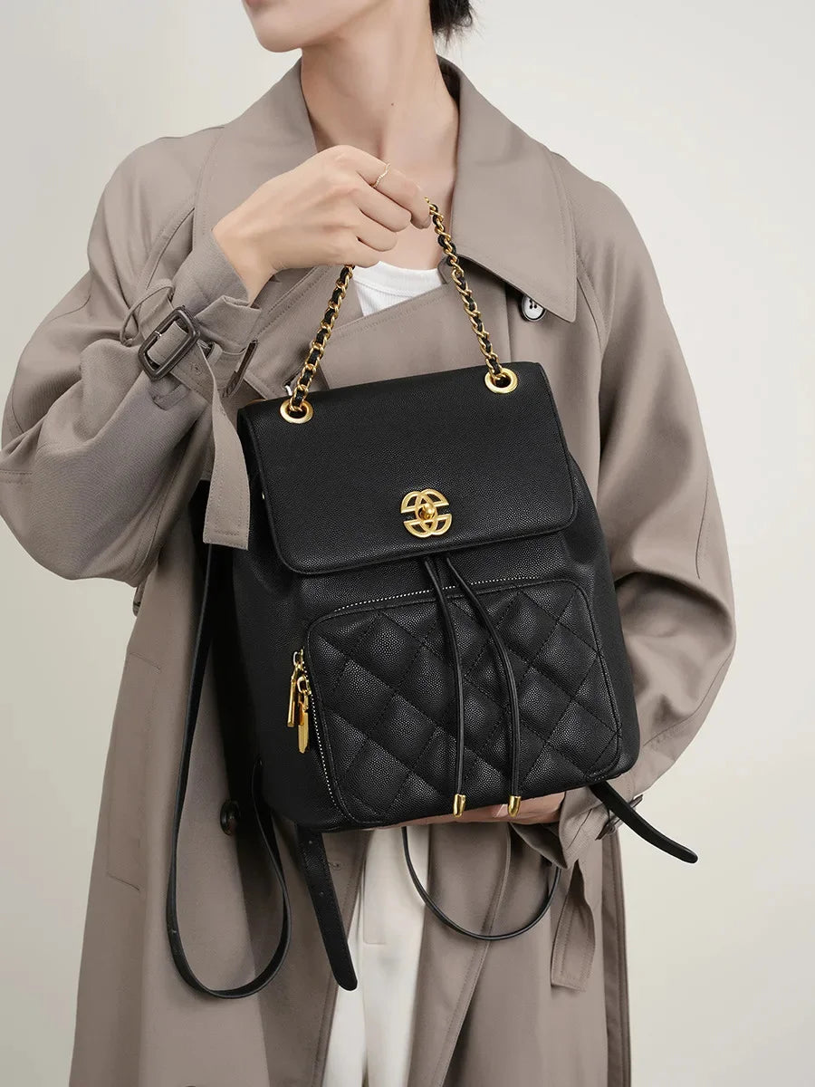 New Female Fragrance Chain Schoolbag Texture Commuting Travel Bag Small Backpack Fashion Multi-functional