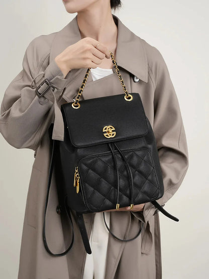 New Female Fragrance Chain Schoolbag Texture Commuting Travel Bag Small Backpack Fashion Multi-functional