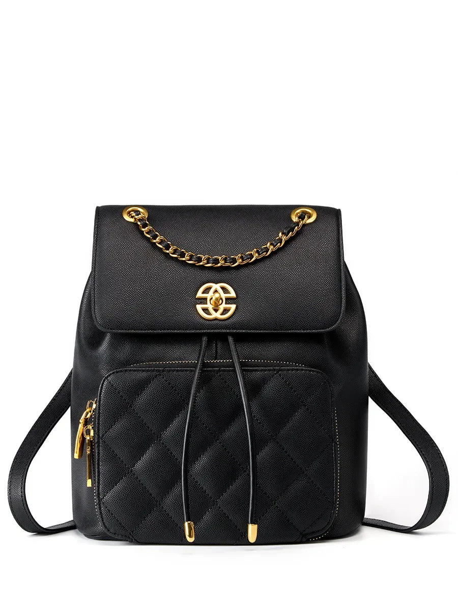 New Female Fragrance Chain Schoolbag Texture Commuting Travel Bag Small Backpack Fashion Multi-functional