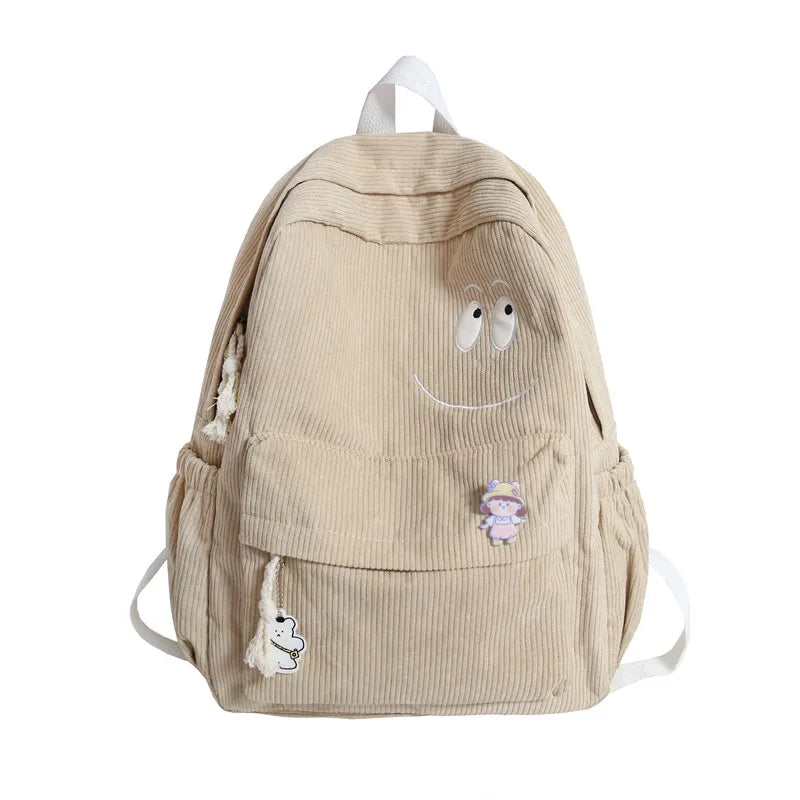 New Female Kawaii Corduroy Laptop College Backpack Trendy Girl Green Cool Cute Bag Fashion Women School Bag Lady Travel Backpack