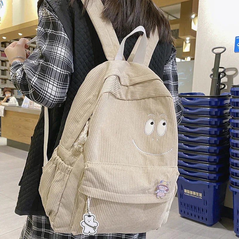 New Female Kawaii Corduroy Laptop College Backpack Trendy Girl Green Cool Cute Bag Fashion Women School Bag Lady Travel Backpack