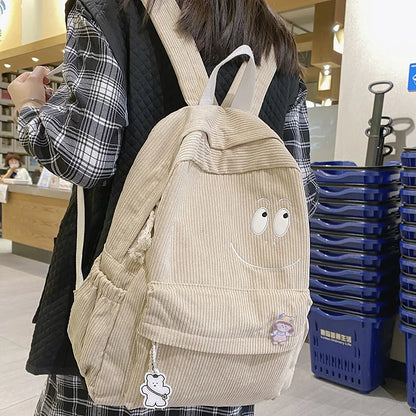 New Female Kawaii Corduroy Laptop College Backpack Trendy Girl Green Cool Cute Bag Fashion Women School Bag Lady Travel Backpack