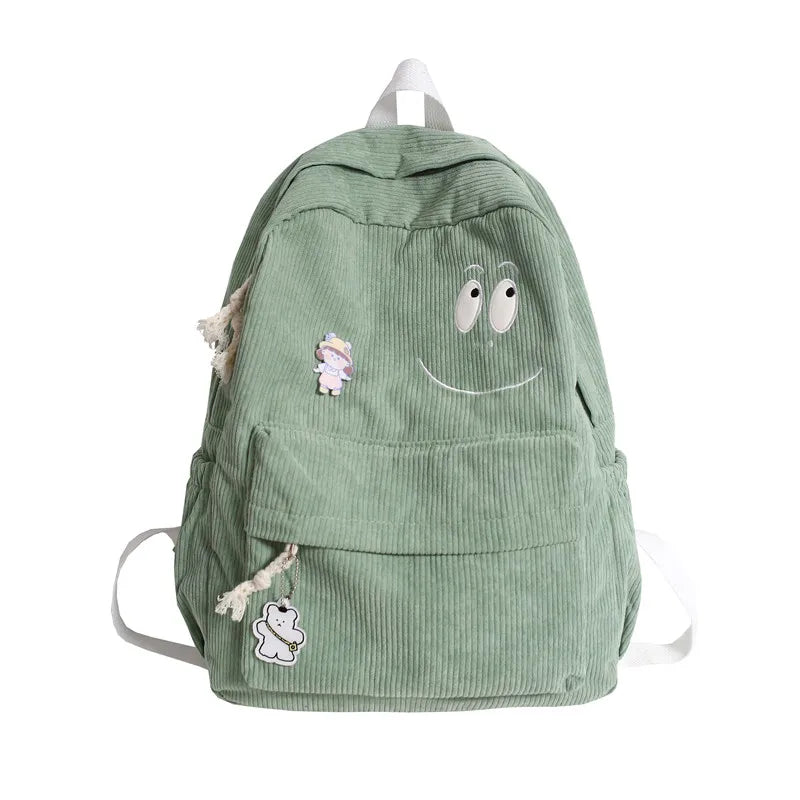 New Female Kawaii Corduroy Laptop College Backpack Trendy Girl Green Cool Cute Bag Fashion Women School Bag Lady Travel Backpack