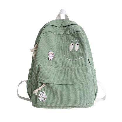 New Female Kawaii Corduroy Laptop College Backpack Trendy Girl Green Cool Cute Bag Fashion Women School Bag Lady Travel Backpack