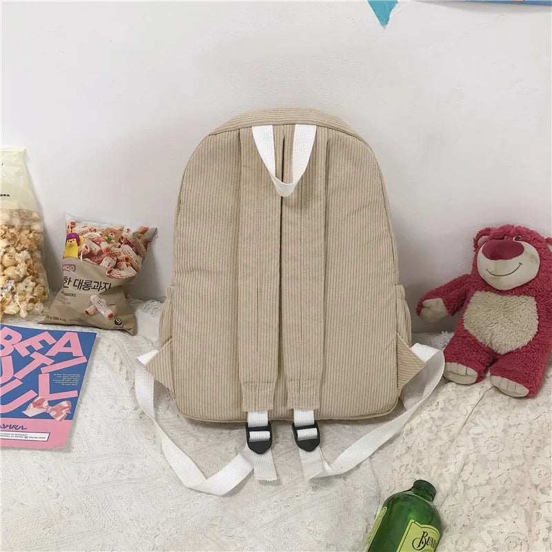 New Female Kawaii Corduroy Laptop College Backpack Trendy Girl Green Cool Cute Bag Fashion Women School Bag Lady Travel Backpack