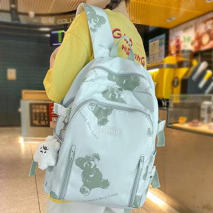 New Female Travel Green Kawaii Printing College Backpack Book Women Laptop Ladies Cute Girl Nylon Cool SchoolBag Student Fashion