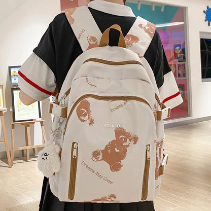New Female Travel Green Kawaii Printing College Backpack Book Women Laptop Ladies Cute Girl Nylon Cool SchoolBag Student Fashion
