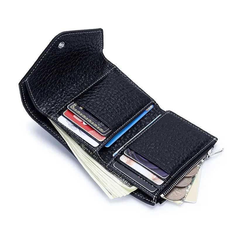 New Folding Envelope Cover Cowhide Portable Holder Luxury Elephant Grain Small Card Bag Coin Purse Short Mini Wallet