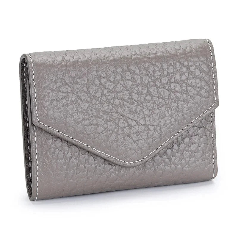 New Folding Envelope Cover Cowhide Portable Holder Luxury Elephant Grain Small Card Bag Coin Purse Short Mini Wallet