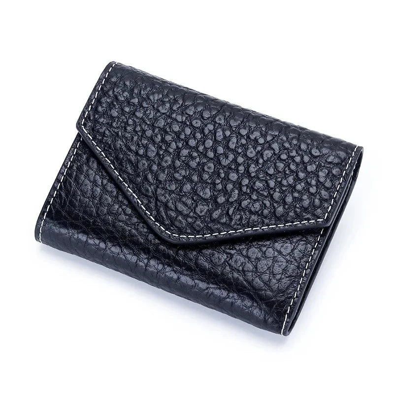 New Folding Envelope Cover Cowhide Portable Holder Luxury Elephant Grain Small Card Bag Coin Purse Short Mini Wallet