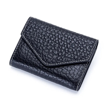New Folding Envelope Cover Cowhide Portable Holder Luxury Elephant Grain Small Card Bag Coin Purse Short Mini Wallet