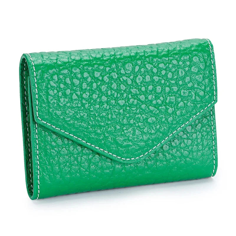 New Folding Envelope Cover Cowhide Portable Holder Luxury Elephant Grain Small Card Bag Coin Purse Short Mini Wallet