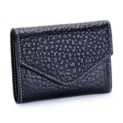 New Folding Envelope Cover Cowhide Portable Holder Luxury Elephant Grain Small Card Bag Coin Purse Short Mini Wallet
