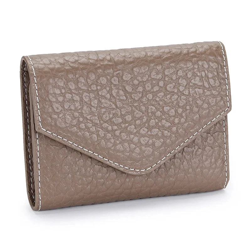 New Folding Envelope Cover Cowhide Portable Holder Luxury Elephant Grain Small Card Bag Coin Purse Short Mini Wallet