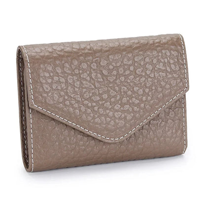New Folding Envelope Cover Cowhide Portable Holder Luxury Elephant Grain Small Card Bag Coin Purse Short Mini Wallet