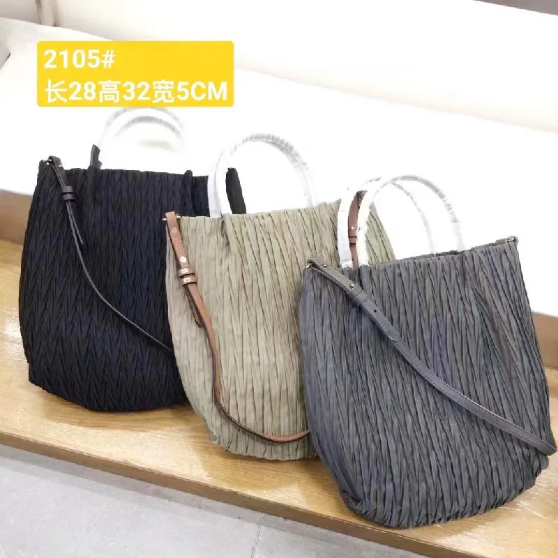 New Folds Nylon Patchwork Genuine Leather Women Bags Fashion Simple Large Capacity Shoulder Crossbody Portable Purse Chic Bolsas