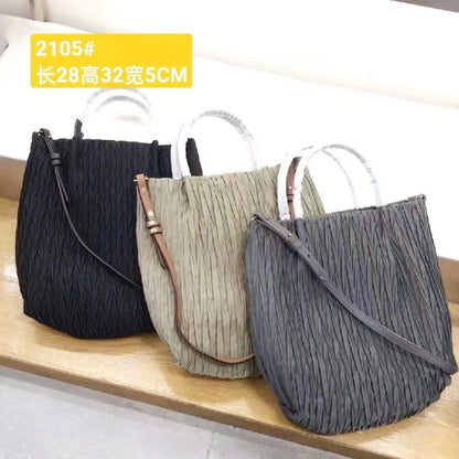 New Folds Nylon Patchwork Genuine Leather Women Bags Fashion Simple Large Capacity Shoulder Crossbody Portable Purse Chic Bolsas