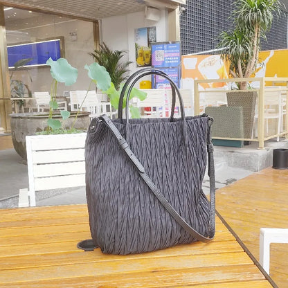 New Folds Nylon Patchwork Genuine Leather Women Bags Fashion Simple Large Capacity Shoulder Crossbody Portable Purse Chic Bolsas