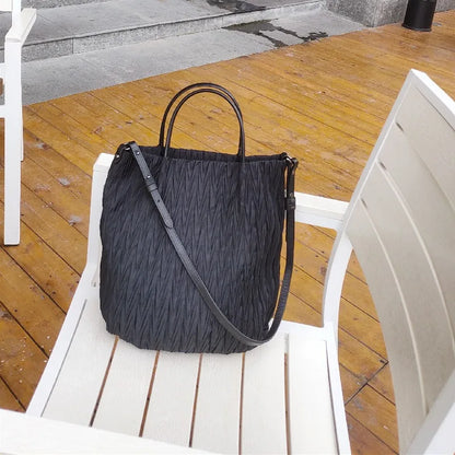 New Folds Nylon Patchwork Genuine Leather Women Bags Fashion Simple Large Capacity Shoulder Crossbody Portable Purse Chic Bolsas
