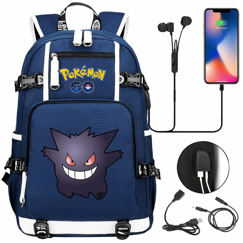 New Gengar Bulbasaur USB Teenagers Schoolbags Women Men Laptop Travel Backpack Girl Boys Kids School Book Bags