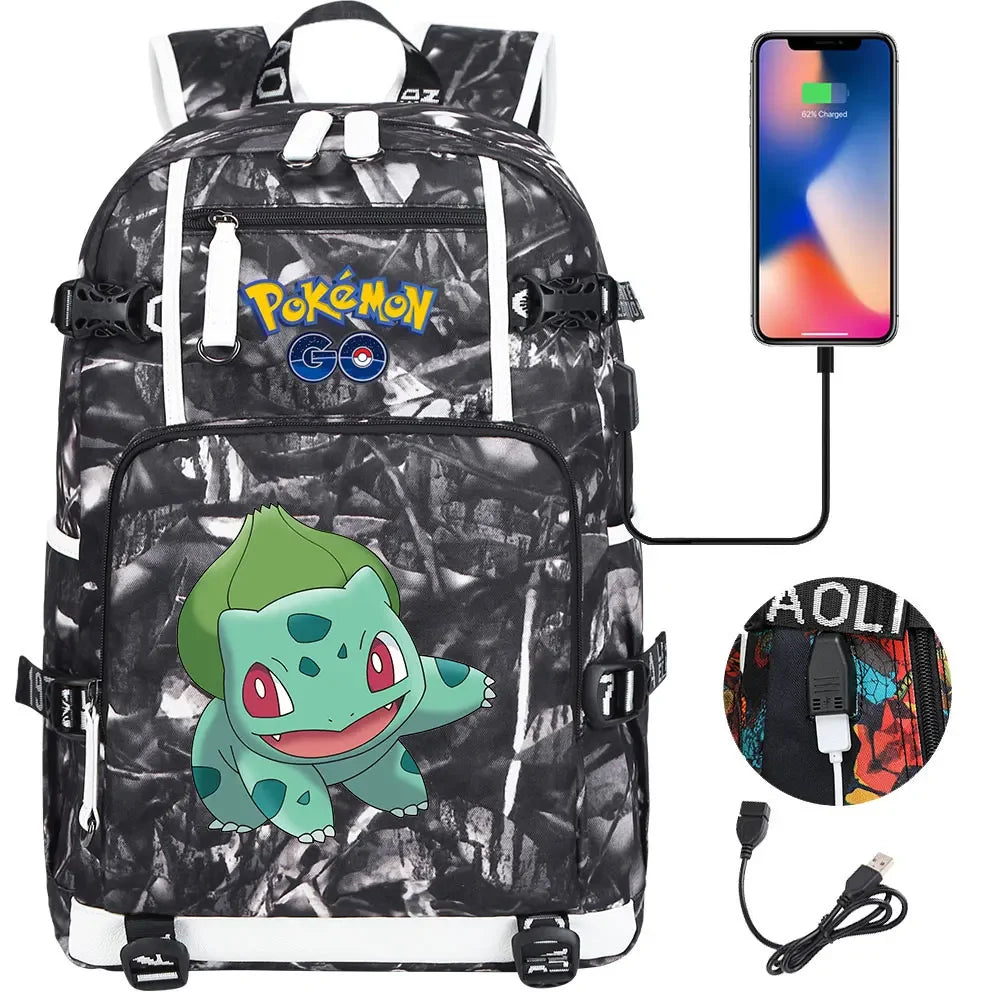 New Gengar Bulbasaur USB Teenagers Schoolbags Women Men Laptop Travel Backpack Girl Boys Kids School Book Bags