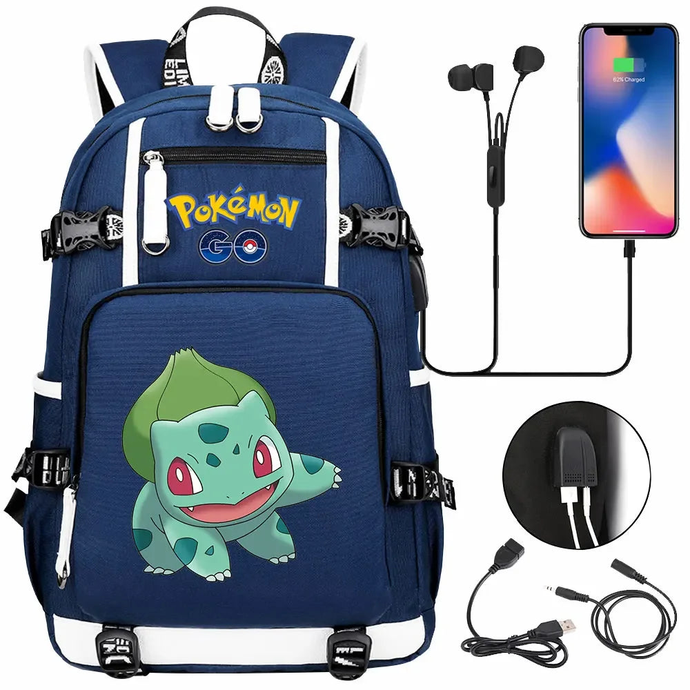 New Gengar Bulbasaur USB Teenagers Schoolbags Women Men Laptop Travel Backpack Girl Boys Kids School Book Bags