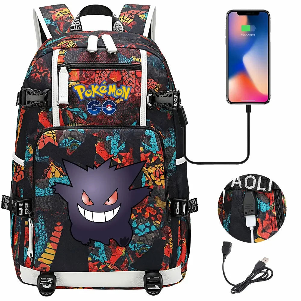 New Gengar Bulbasaur USB Teenagers Schoolbags Women Men Laptop Travel Backpack Girl Boys Kids School Book Bags