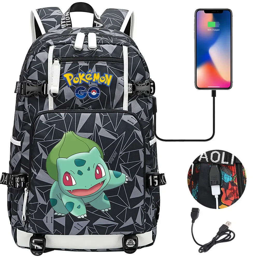 New Gengar Bulbasaur USB Teenagers Schoolbags Women Men Laptop Travel Backpack Girl Boys Kids School Book Bags