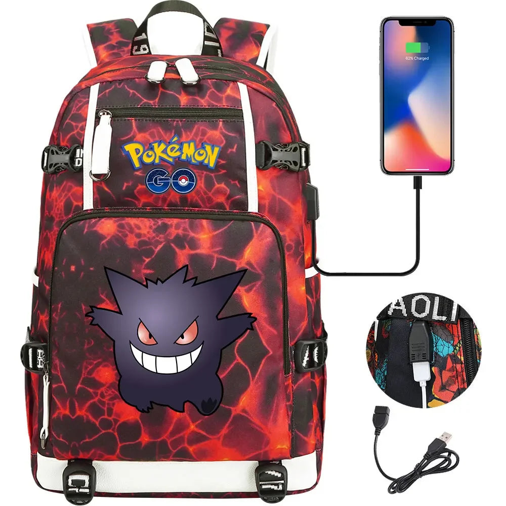 New Gengar Bulbasaur USB Teenagers Schoolbags Women Men Laptop Travel Backpack Girl Boys Kids School Book Bags