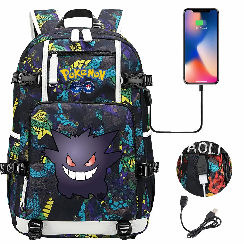 New Gengar Bulbasaur USB Teenagers Schoolbags Women Men Laptop Travel Backpack Girl Boys Kids School Book Bags