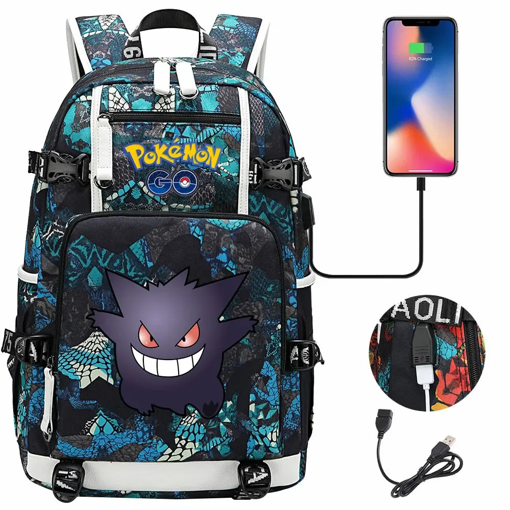 New Gengar Bulbasaur USB Teenagers Schoolbags Women Men Laptop Travel Backpack Girl Boys Kids School Book Bags