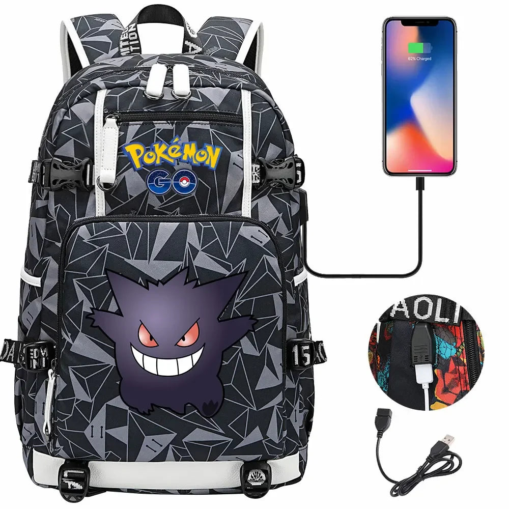 New Gengar Bulbasaur USB Teenagers Schoolbags Women Men Laptop Travel Backpack Girl Boys Kids School Book Bags