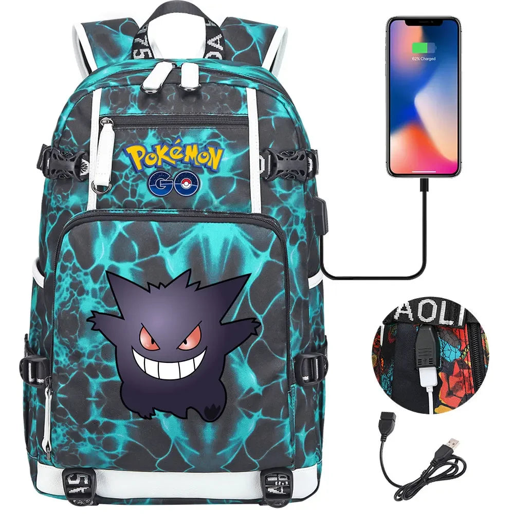 New Gengar Bulbasaur USB Teenagers Schoolbags Women Men Laptop Travel Backpack Girl Boys Kids School Book Bags