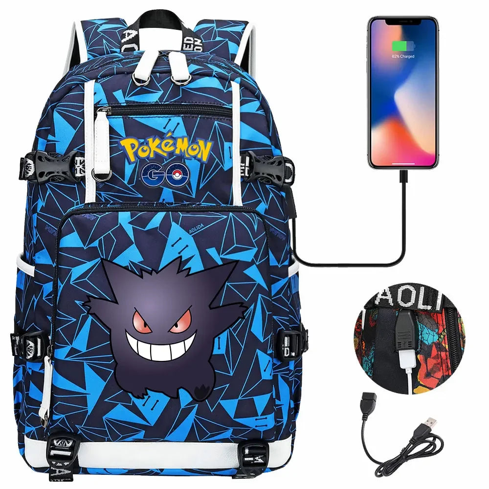 New Gengar Bulbasaur USB Teenagers Schoolbags Women Men Laptop Travel Backpack Girl Boys Kids School Book Bags