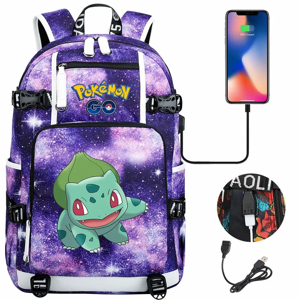 New Gengar Bulbasaur USB Teenagers Schoolbags Women Men Laptop Travel Backpack Girl Boys Kids School Book Bags