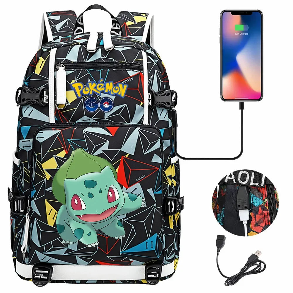New Gengar Bulbasaur USB Teenagers Schoolbags Women Men Laptop Travel Backpack Girl Boys Kids School Book Bags