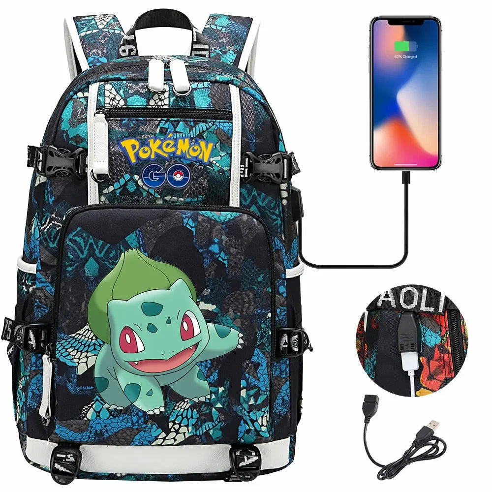 New Gengar Bulbasaur USB Teenagers Schoolbags Women Men Laptop Travel Backpack Girl Boys Kids School Book Bags