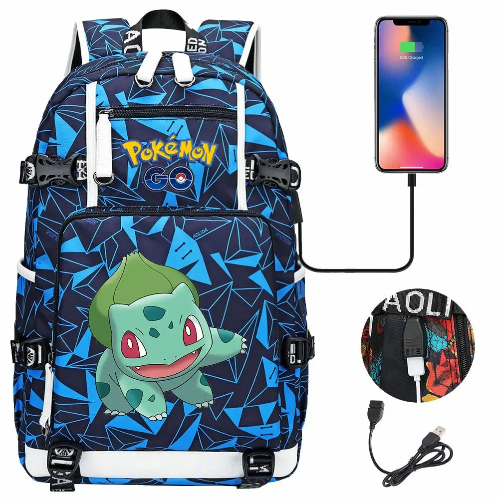 New Gengar Bulbasaur USB Teenagers Schoolbags Women Men Laptop Travel Backpack Girl Boys Kids School Book Bags