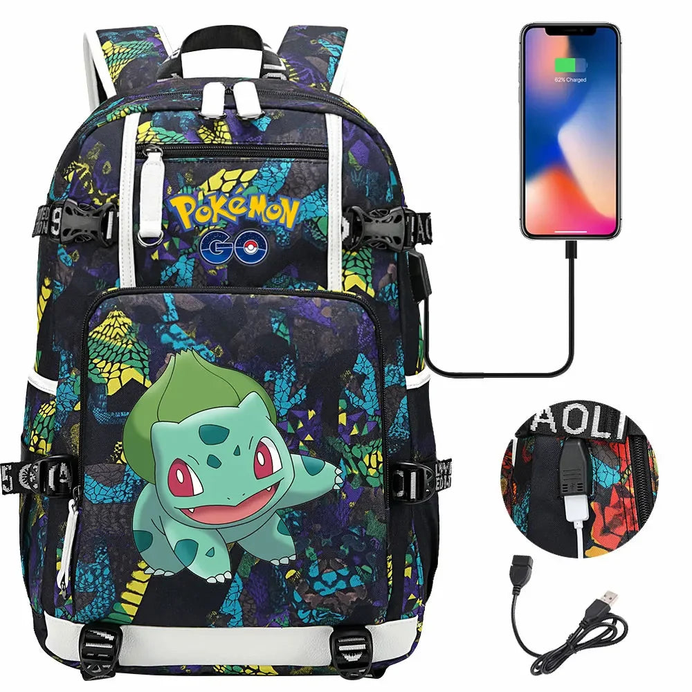 New Gengar Bulbasaur USB Teenagers Schoolbags Women Men Laptop Travel Backpack Girl Boys Kids School Book Bags