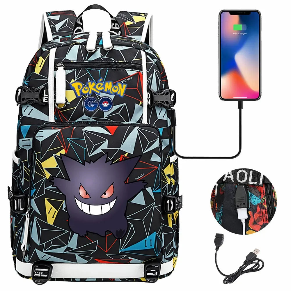 New Gengar Bulbasaur USB Teenagers Schoolbags Women Men Laptop Travel Backpack Girl Boys Kids School Book Bags