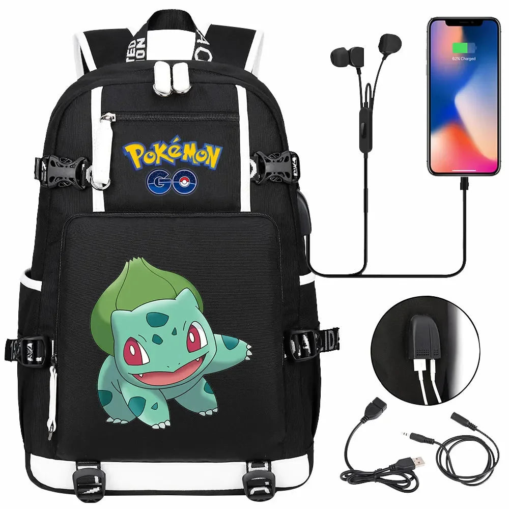 New Gengar Bulbasaur USB Teenagers Schoolbags Women Men Laptop Travel Backpack Girl Boys Kids School Book Bags