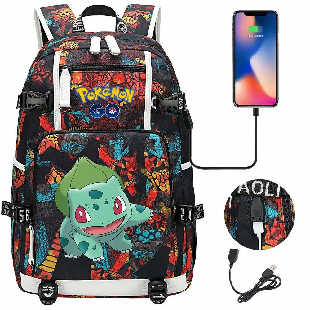 New Gengar Bulbasaur USB Teenagers Schoolbags Women Men Laptop Travel Backpack Girl Boys Kids School Book Bags