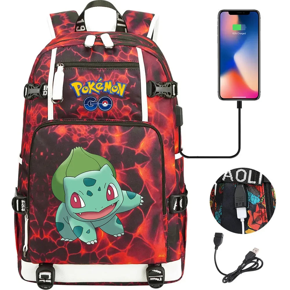New Gengar Bulbasaur USB Teenagers Schoolbags Women Men Laptop Travel Backpack Girl Boys Kids School Book Bags