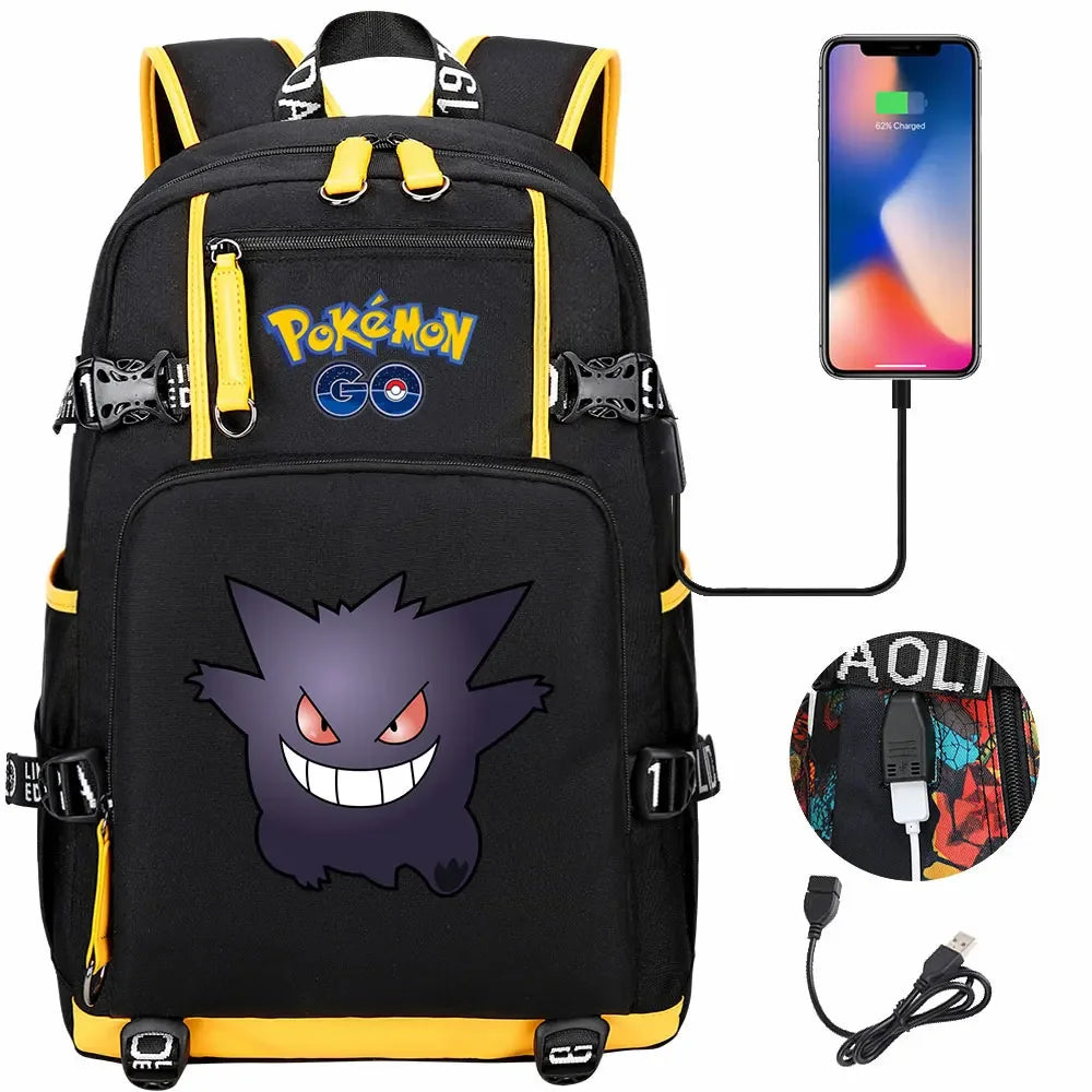 New Gengar Bulbasaur USB Teenagers Schoolbags Women Men Laptop Travel Backpack Girl Boys Kids School Book Bags