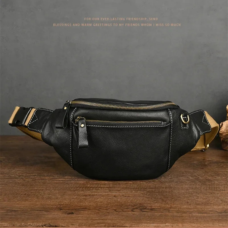 New Genuine Leather Chest For Men Vintage Waist Crossbody Luxury Fanny Pack Male Strap Shoulder Bag