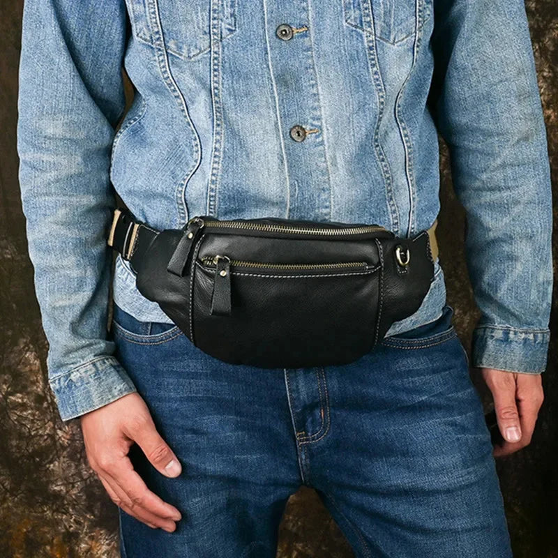 New Genuine Leather Chest For Men Vintage Waist Crossbody Luxury Fanny Pack Male Strap Shoulder Bag