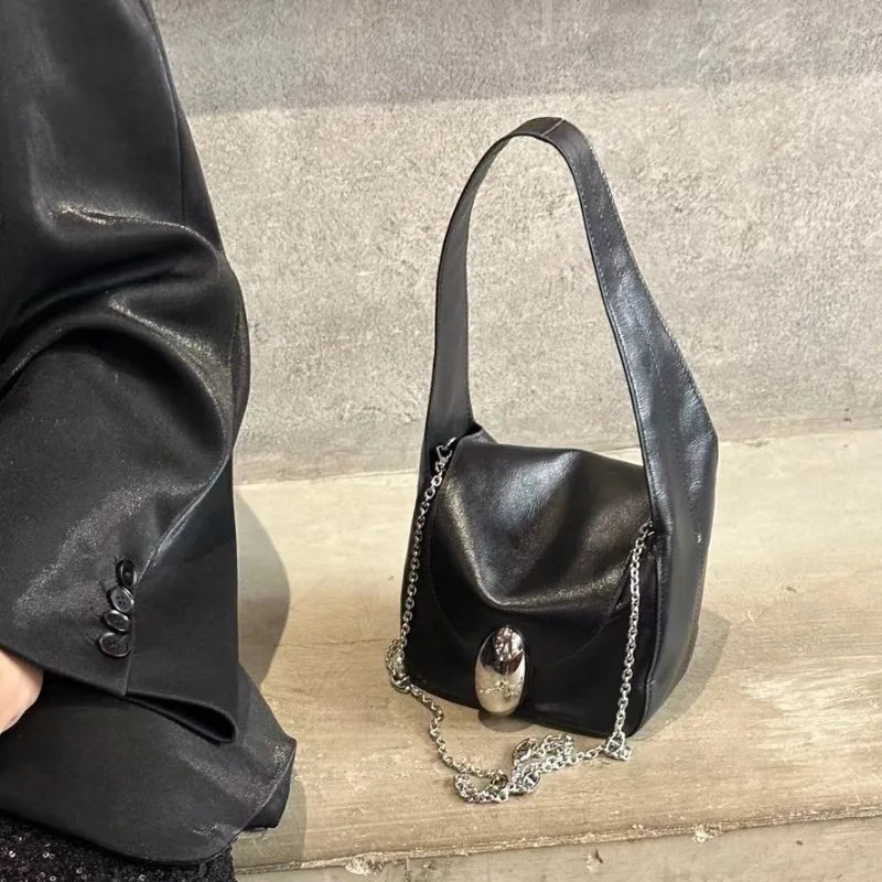 New Genuine Leather Cowhide Soft Leisure Shoulder Bag Niche Design Latch Chain Crossbody Handbags Female Elegant All-match Bolsa