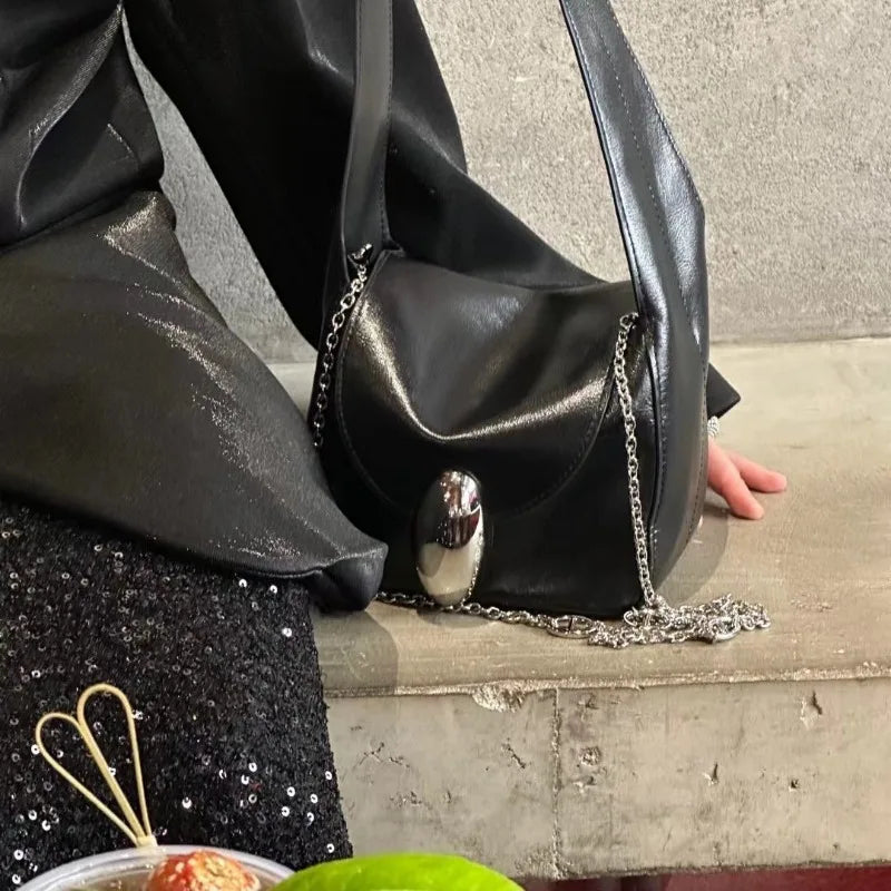 New Genuine Leather Cowhide Soft Leisure Shoulder Bag Niche Design Latch Chain Crossbody Handbags Female Elegant All-match Bolsa